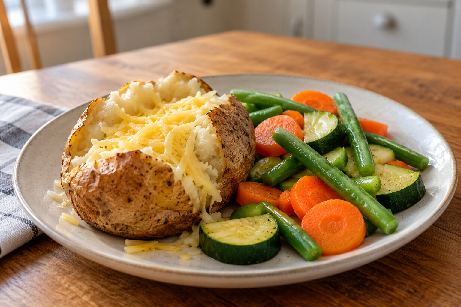 A baked potato with vegetables