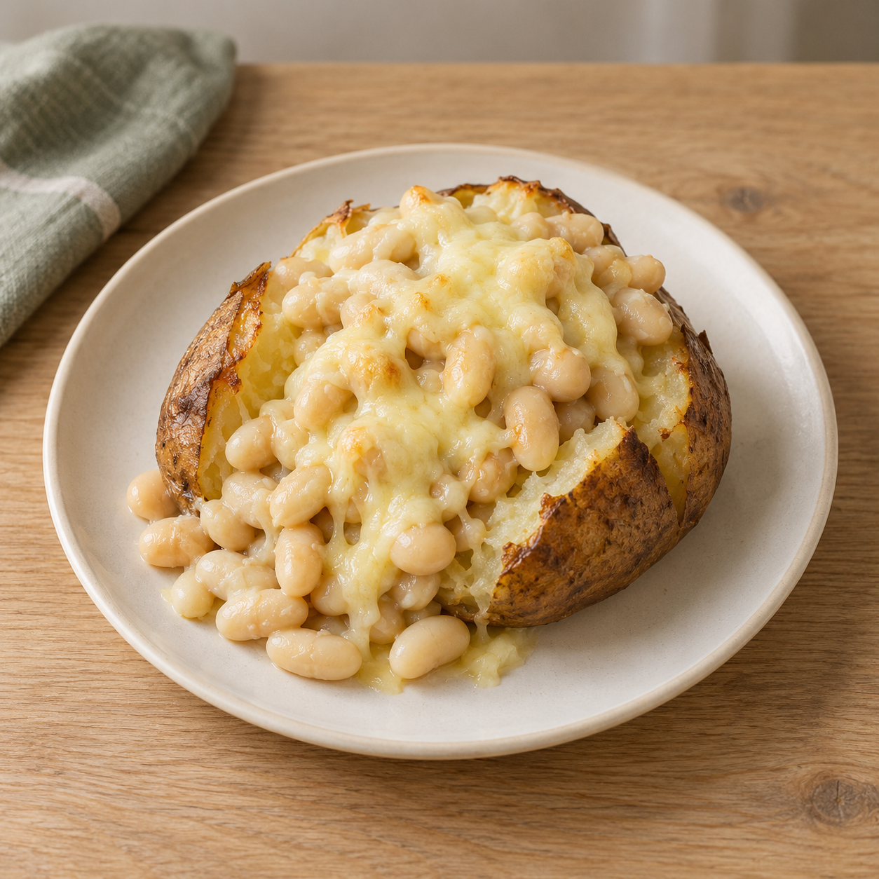 Jacket potato with cannellini beans and cheese