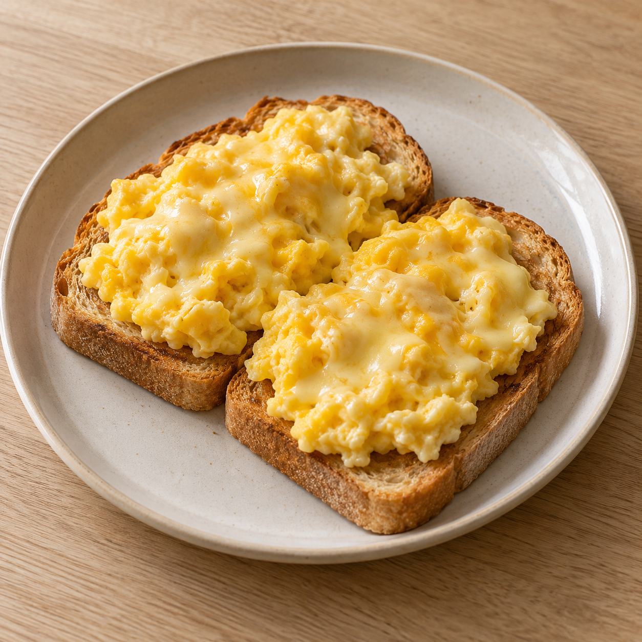 Cheesy scrambled eggs on toast