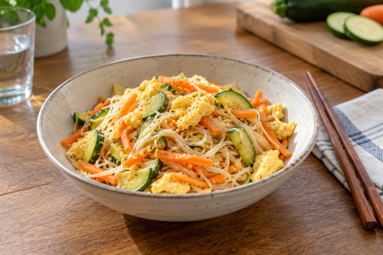 A simple noodle bowl with vegetables
