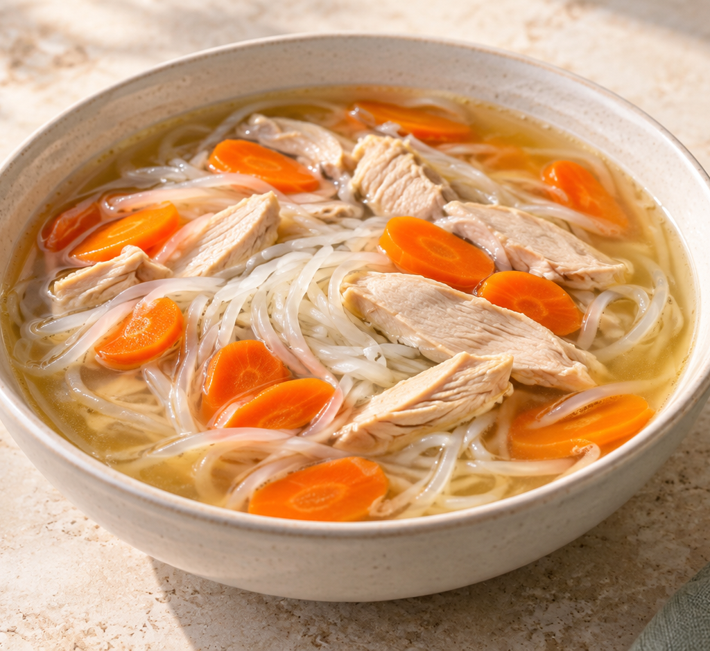 Chicken and rice-noodle soup