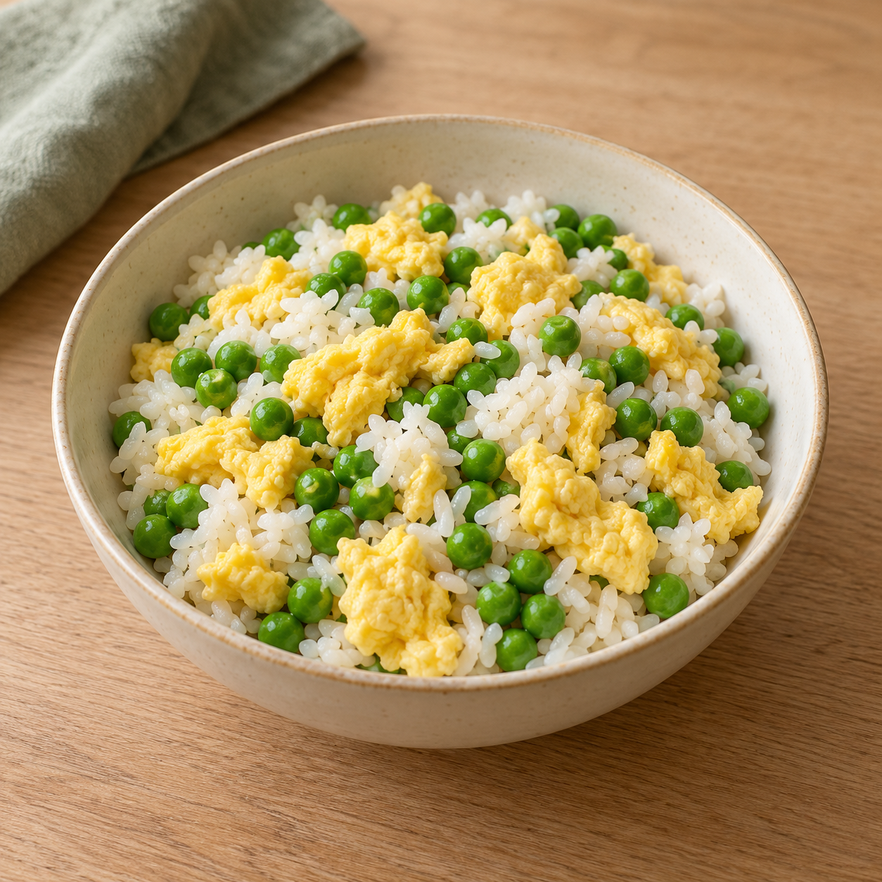 Pea and egg rice bowl
