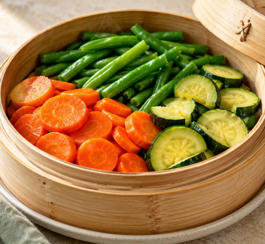 Simple steamed vegetable trio