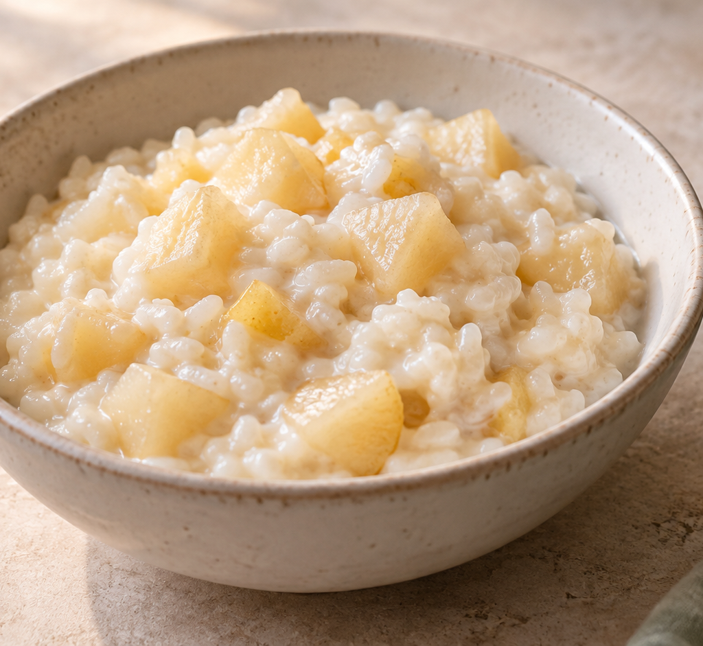 Soft pear rice pudding
