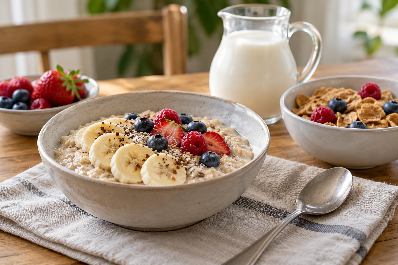 A bowl of porridge with fruit